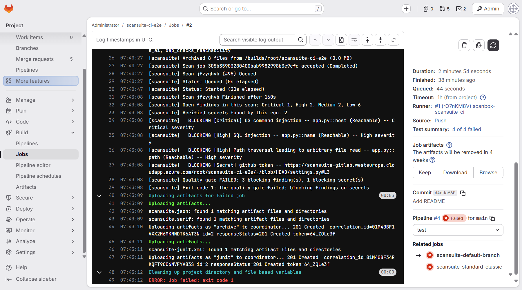 Журнал задания ScanSuite в GitLab