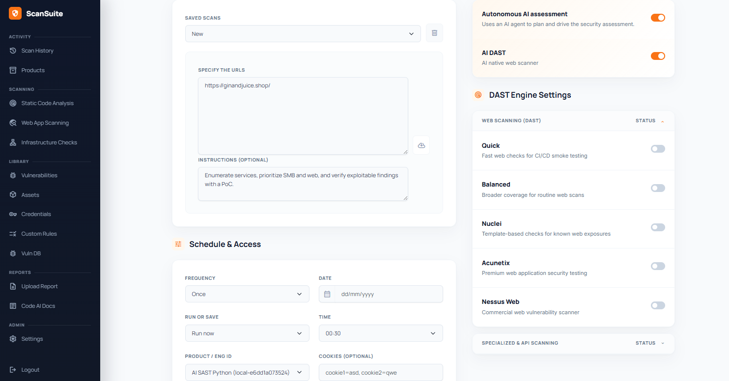 Настройка AI Pentest в ScanSuite