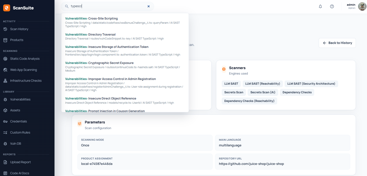 Результаты глобального поиска ScanSuite